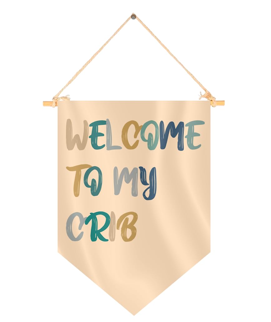 15.4"L x 11.1"W Hanging Pennant with Welcome to My Crib - Hanging Flag Wall Decor or Gift for Nursery Baby Kids Boy - Pennant Flag Wall Art Banner
