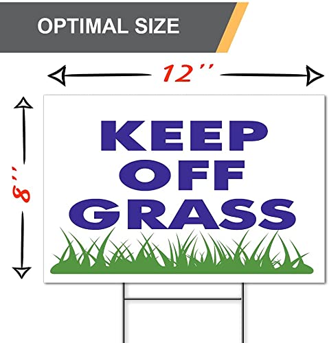 8x12 inch 3X Single Sided Keep Off Grass Sign with H Stakes - Plastic Security Please Stay Off My Grass, Landscaping Fence or Lawn - Dog Walk Off Lawn Do Not Step Signs - No Pet Pooping, Waste or Poop