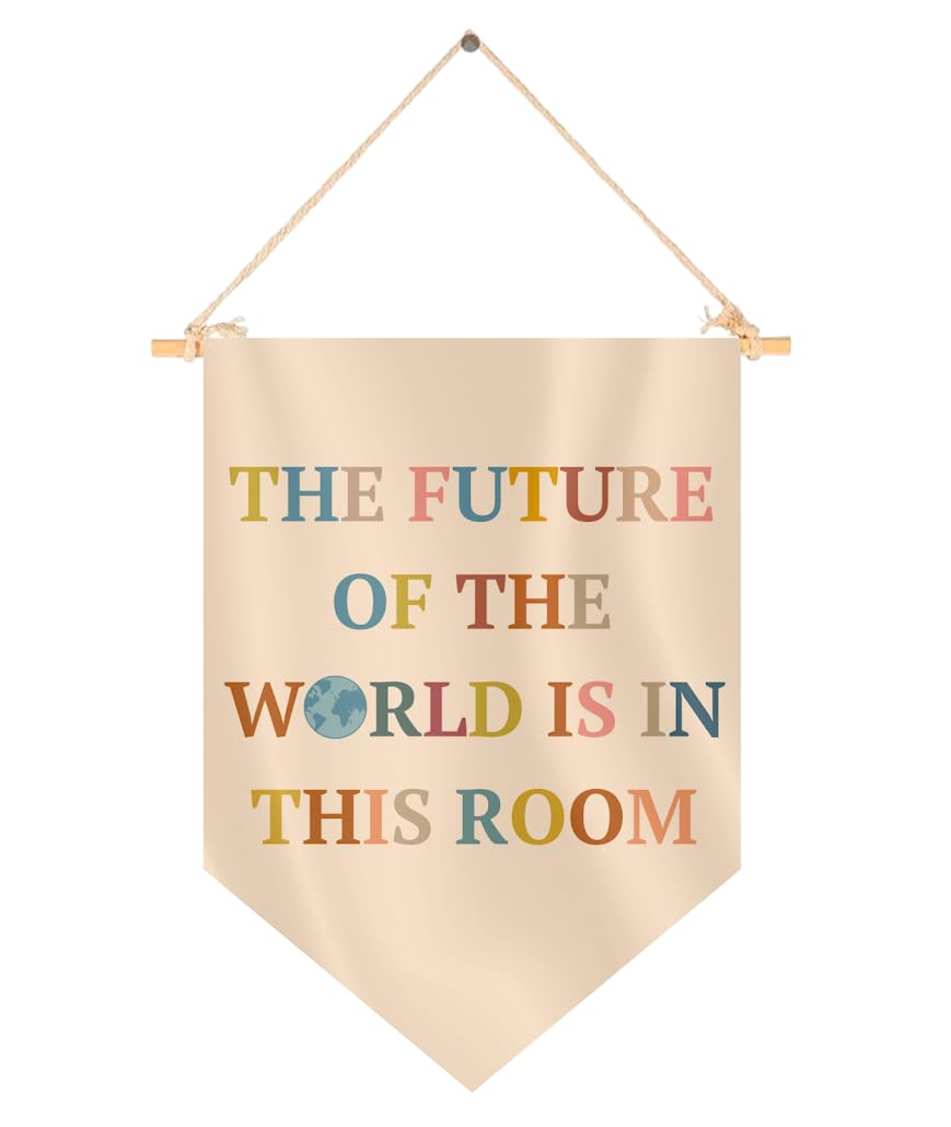 15.4"L x 11.1"W Hanging Pennants with The Future Of The World Is In This Room - Inclusive Classroom Welcome Teacher Decor - Pennant Flag Wall Art Banner for Indoor or Outdoor - Pennant Wall Art Banner