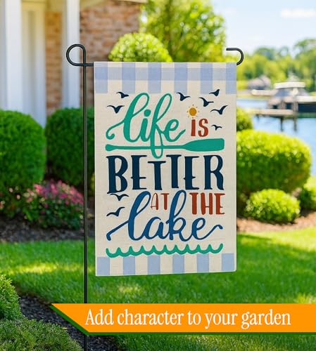 Double Sided Summer Garden Flag - Banner Life Is Better At The Lake - Holiday Yard Outdoor Decoration - Seasonal Large Outdoor Yard Flags of Burlap - Welcome Summer Flags for Outdoor