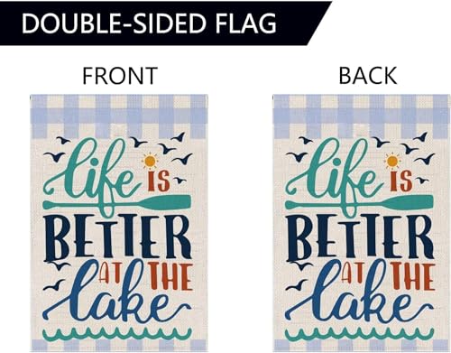 Double Sided Summer Garden Flag - Banner Life Is Better At The Lake - Holiday Yard Outdoor Decoration - Seasonal Large Outdoor Yard Flags of Burlap - Welcome Summer Flags for Outdoor