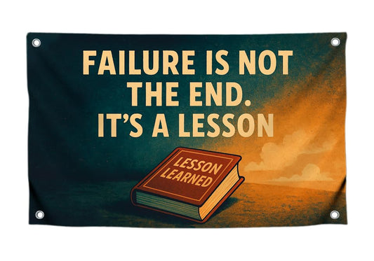 3x5 Feet Motivational Wall Flag with Quote "Failure Is Not the End It’s a Lesson" with 4 Brass Grommets - Single Sided Polyester Tapestry for Bedroom - Motivation Banners for Room Decor Office and Gym