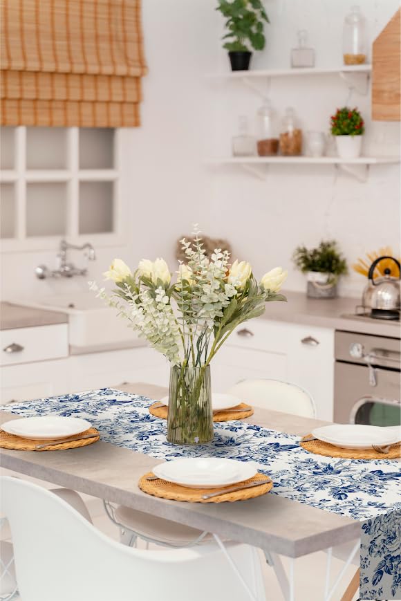 13x72 Inch Monochrome Sketch Birds and Flowers Summer Polyester Table Runner - Seasonal Spring Fall Kitchen Dining Table Decoration for Home Party
