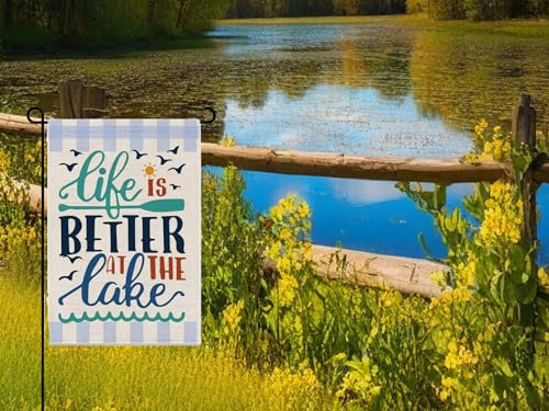 Double Sided Summer Garden Flag - Banner Life Is Better At The Lake - Holiday Yard Outdoor Decoration - Seasonal Large Outdoor Yard Flags of Burlap - Welcome Summer Flags for Outdoor