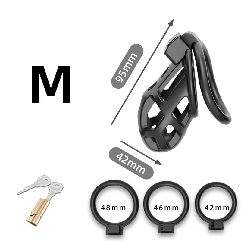 Black Male Metal Cock Chastity Cage - Large Chastity Device with 3 Sizes Rings and Invisible Lock for Man - Penis Exercise Bondage Gear - Accessories Adult Sex Toys - Male Chastity Device Cocks Cage