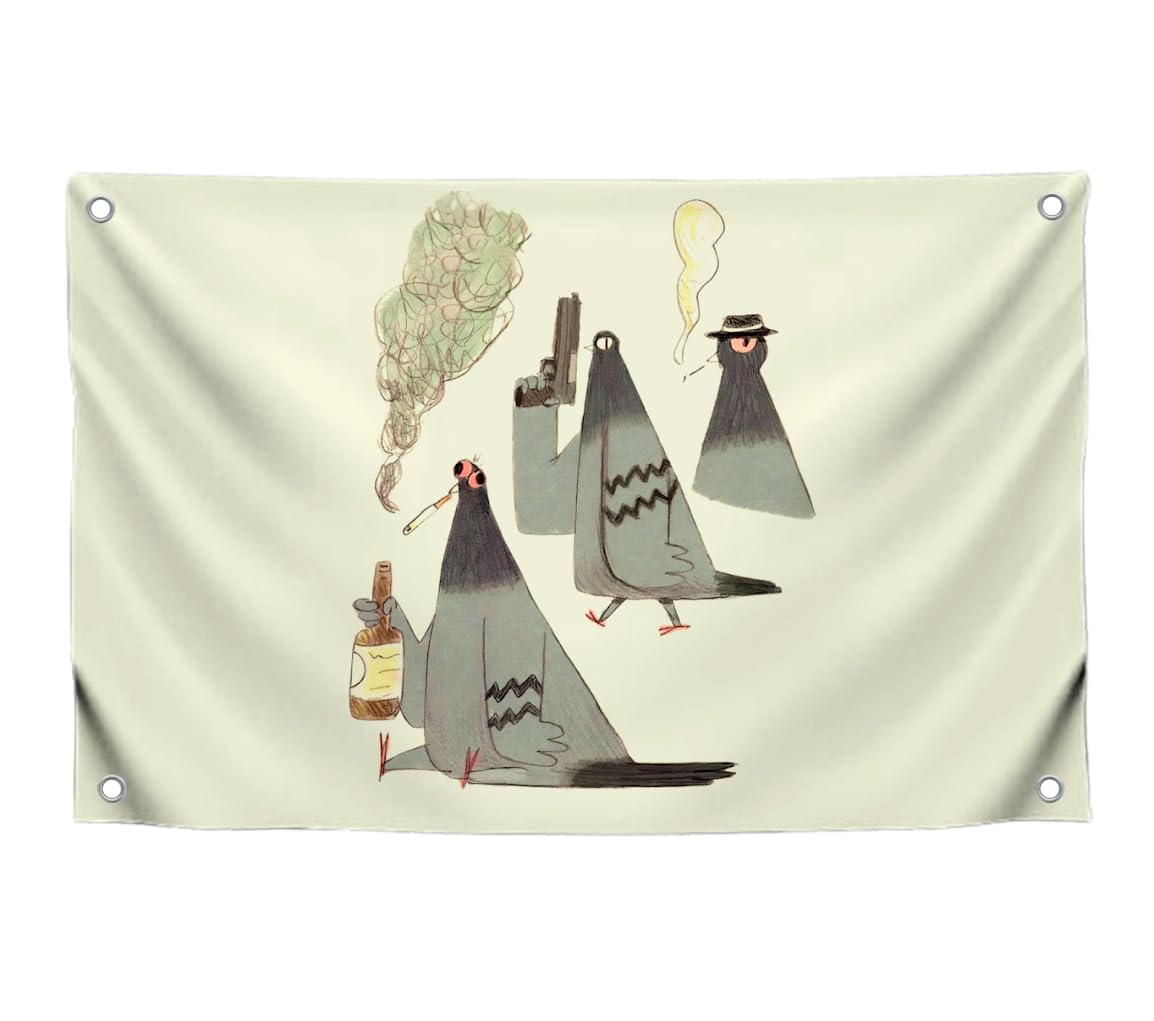 3x5 Feet Flag with The Image of Doves with Guns with Four Brass Grommets - Polyester Funny Birds Outdoor or Indoor Flag - Funny Animals Meme Wall Decorations - Tapestry Party Decor