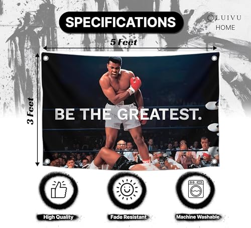 Be the Greatest Flag - Motivational Gym Flag 3x5 Feet with Four Brass Grommets - Home Wall Posters for Guys and Man - Muhammad Ali Cool Motivation Banners Decorations Outdoors or Indoors for Boys