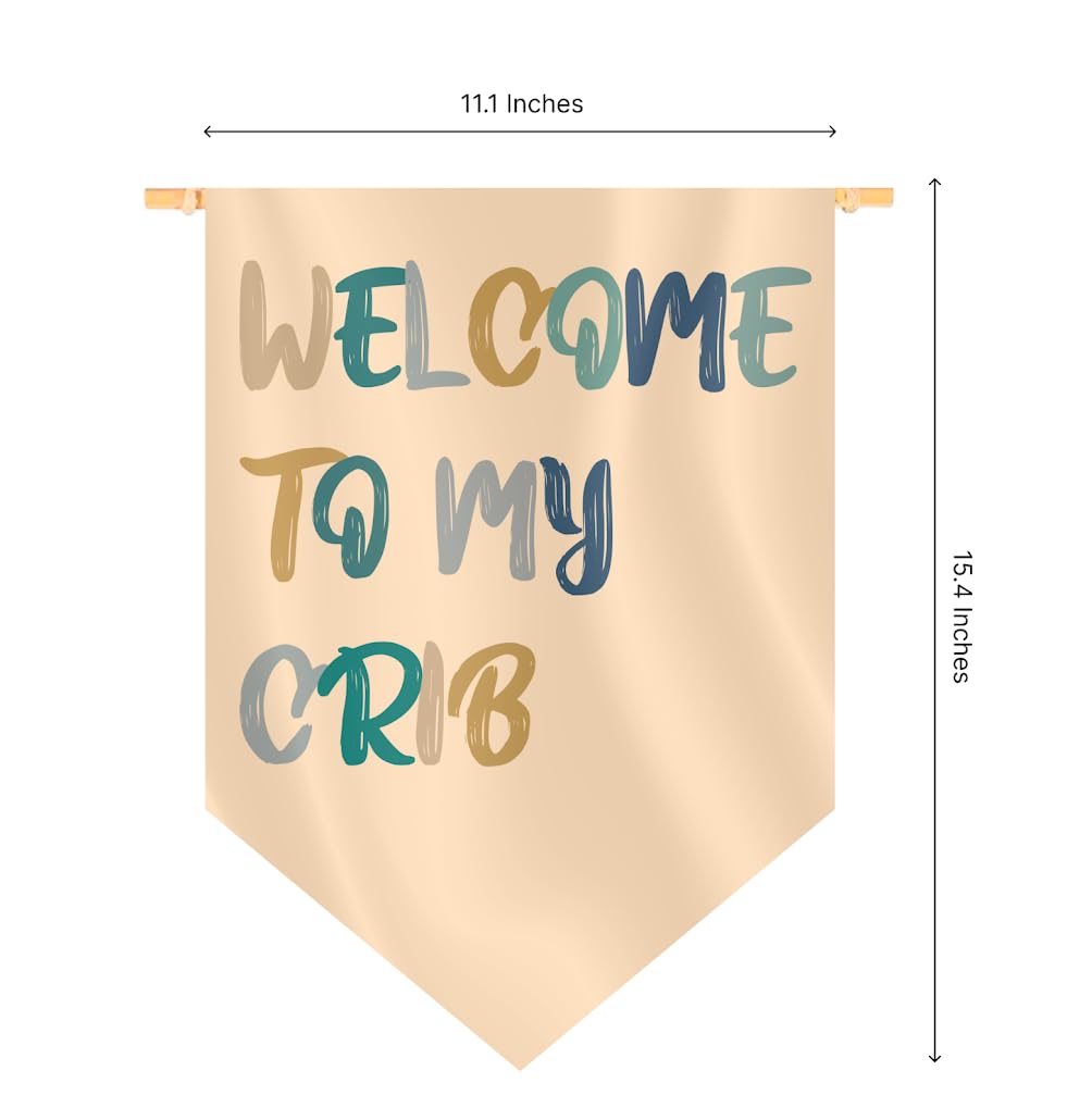 15.4"L x 11.1"W Hanging Pennant with Welcome to My Crib - Hanging Flag Wall Decor or Gift for Nursery Baby Kids Boy - Pennant Flag Wall Art Banner