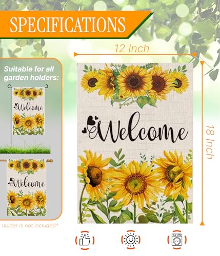 Double Sided Summer Garden Flag - Seasonal Large Outdoor Yard Flags of Burlap - Banner Welcome Summer or Spring - Outside Garden Yard Decorations - Welcome Flower Summer Outdoors Flag