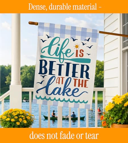 Double Sided Summer Garden Flag - Banner Life Is Better At The Lake - Holiday Yard Outdoor Decoration - Seasonal Large Outdoor Yard Flags of Burlap - Welcome Summer Flags for Outdoor
