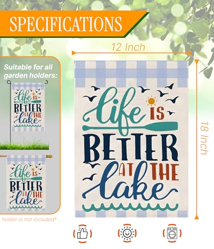 Double Sided Summer Garden Flag - Banner Life Is Better At The Lake - Holiday Yard Outdoor Decoration - Seasonal Large Outdoor Yard Flags of Burlap - Welcome Summer Flags for Outdoor