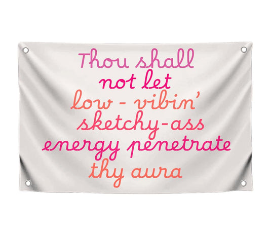3x5 Ft Motivational Quote Wall Polyester Flag Thou Shall Not Eat Low-Vibin Sketchy-Ass Energy Penetrate Thy Aura with Four Grommets - Home or Office Wall Decor for Women - Positive Single Sided Banner