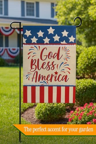 Double Sided Summer Garden Flag - God Bless America House Flags - Seasonal Large Outdoor Yard Flags of Burlap - Patriotic Flag Decorations for Home - Outdoor Decorative Banners for Yard