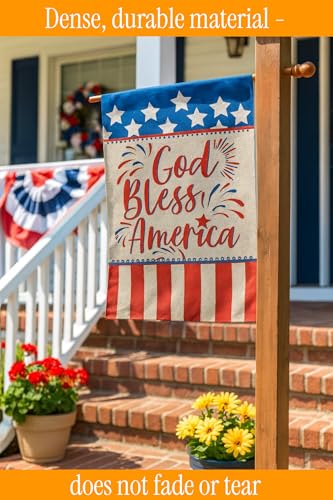 Double Sided Summer Garden Flag - God Bless America House Flags - Seasonal Large Outdoor Yard Flags of Burlap - Patriotic Flag Decorations for Home - Outdoor Decorative Banners for Yard