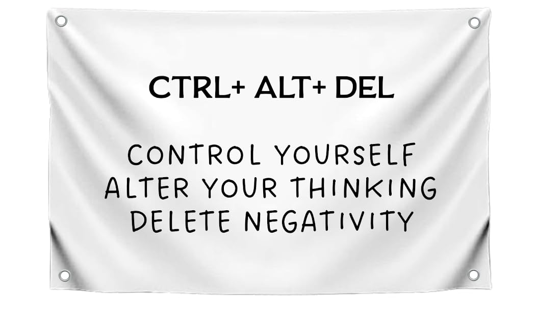 3x5 Ft Office Wall Single Sided Flag "Control Yourself Alter Your Thinking Delete Negativity" with 4 Grommets - Motivational Sayings Funny Quotes Wall Decor - Positive Successful Polyester Banners
