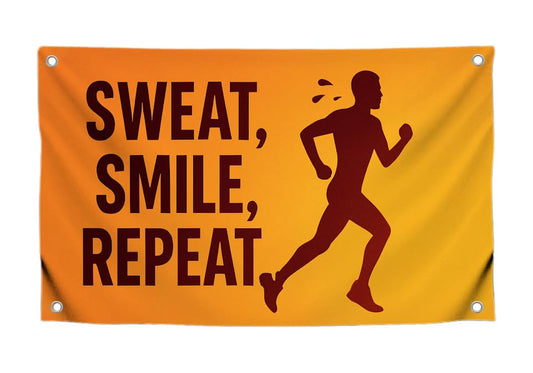 3x5 Feet Cool Flag with Quote Motivational "Sweat Smile Repeat" with Four Brass Grommets - Single Sided Wall Flags Banner for Gym Decor and College Room - Polyester Cool Wall Tapestry for Man Cave