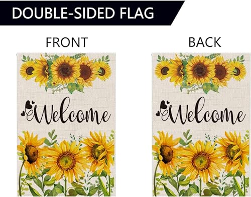 Double Sided Summer Garden Flag - Seasonal Large Outdoor Yard Flags of Burlap - Banner Welcome Summer or Spring - Outside Garden Yard Decorations - Welcome Flower Summer Outdoors Flag