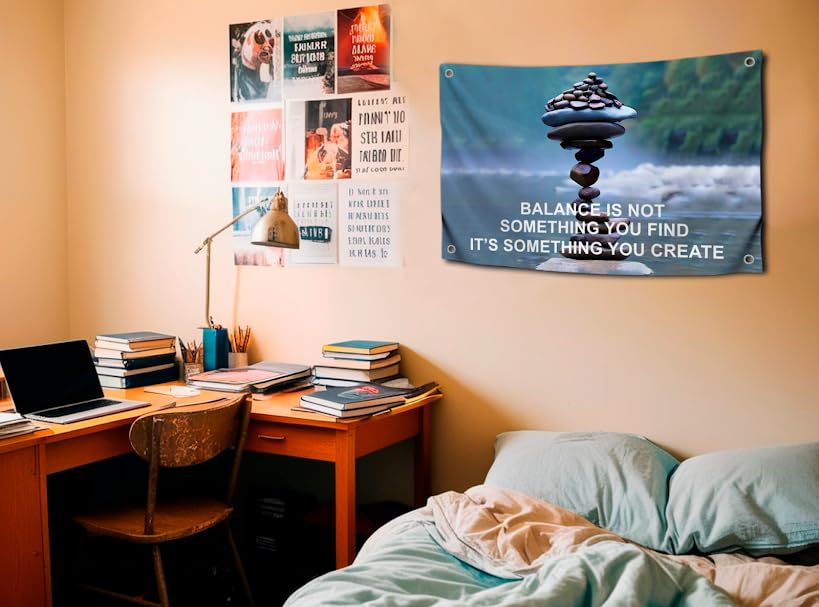 3x5 Feet Motiv Polyester Wall Single Sided Flags with 4 Grommets - Balance is Not Something You Find Create It’s Something You Create Motivation Quote - Inspirational Office or Classroom Wall Decor