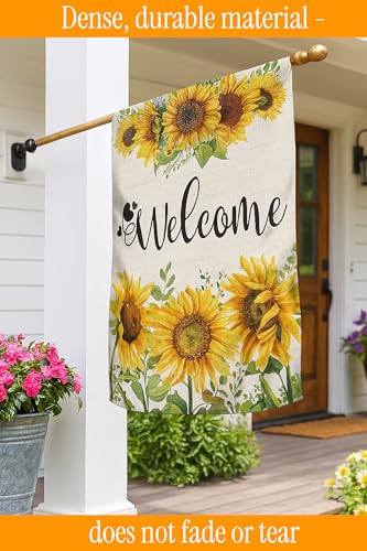 Double Sided Summer Garden Flag - Seasonal Large Outdoor Yard Flags of Burlap - Banner Welcome Summer or Spring - Outside Garden Yard Decorations - Welcome Flower Summer Outdoors Flag