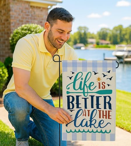Double Sided Summer Garden Flag - Banner Life Is Better At The Lake - Holiday Yard Outdoor Decoration - Seasonal Large Outdoor Yard Flags of Burlap - Welcome Summer Flags for Outdoor
