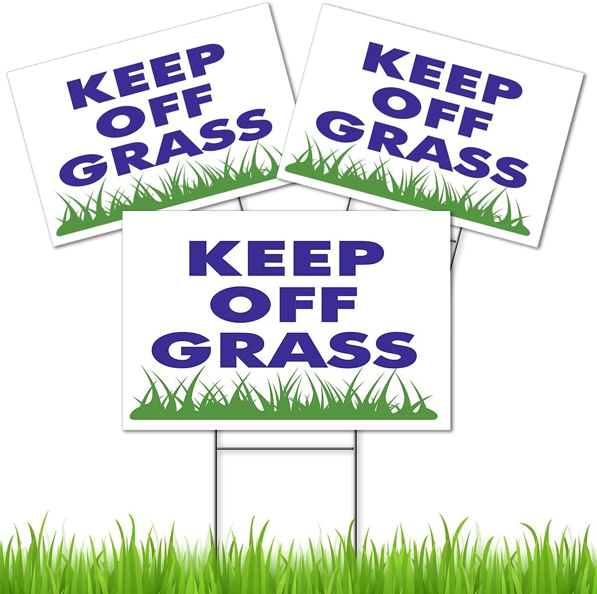 8x12 inch 3X Single Sided Keep Off Grass Sign with H Stakes - Plastic Security Please Stay Off My Grass, Landscaping Fence or Lawn - Dog Walk Off Lawn Do Not Step Signs - No Pet Pooping, Waste or Poop