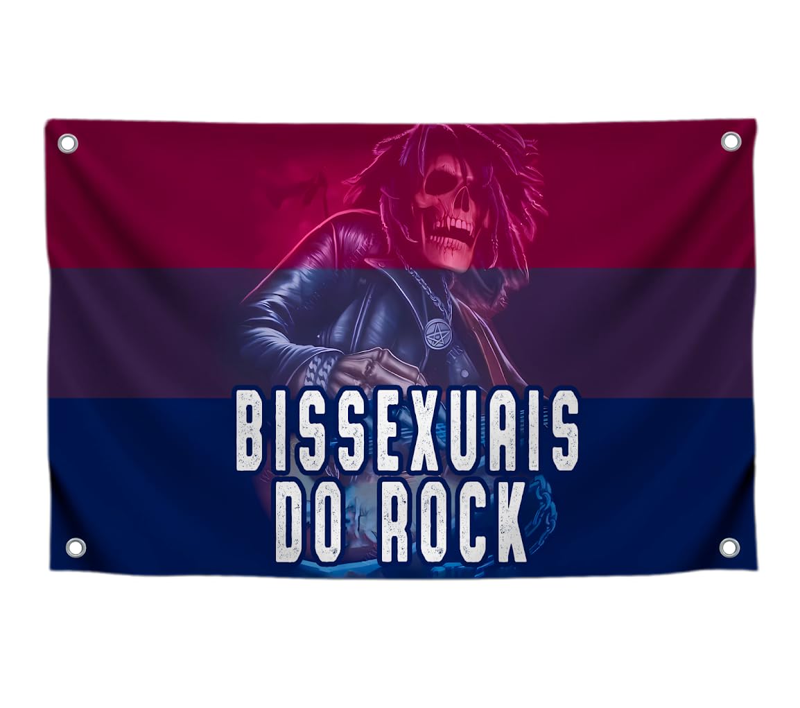 3x5 Feet Tapestry Flag Bissexuals Do Rock with Four Brass Grommets - Polyester Skeleton Musical Banners Can Be Used Indoor or Outdoor - Funny LGBT College Dorm Flags for Girls