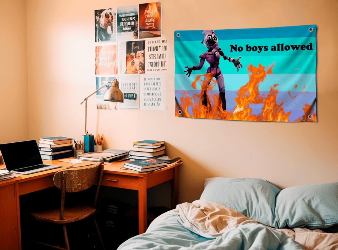 3x5 Feet Funny Fire Quote Flag "No Boys Alloved" with Four Brass Grommets - Polyester Decor for Student Girls Bedroom - Tapestry Banners Can Be Used Indoor or Outdoor - Funny College Dorm Flags