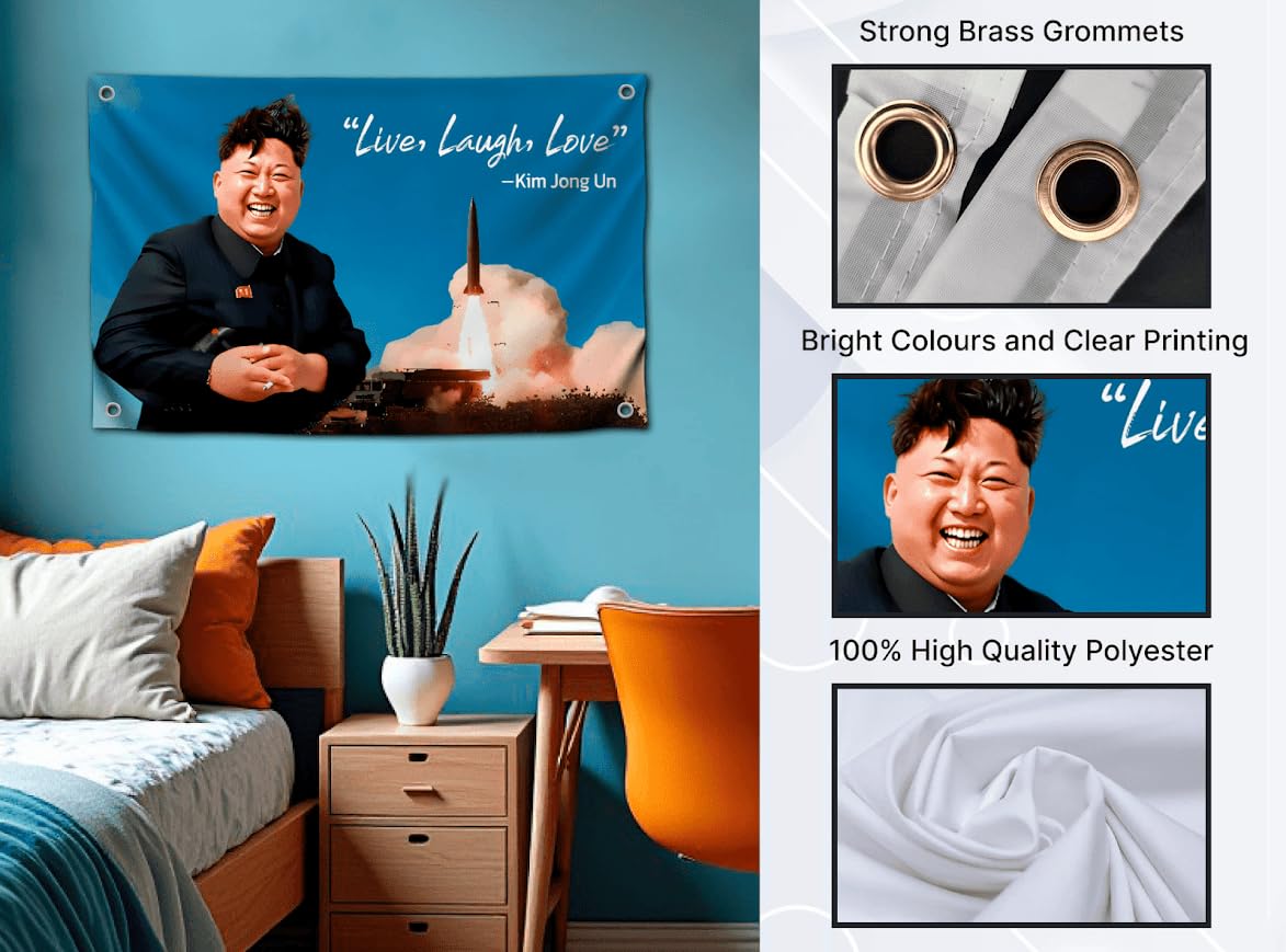 3X Tapestry Funny Polyester Flags 3x5 Feet with Two/Four Brass Grommets - Live Love Laugh Kim Jong Flags - World War Lean Banner - American President Political Banner - Great Indoor or Outdoor Decor