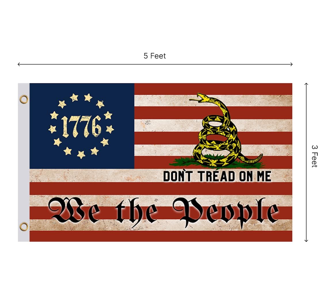 3x5 Feet Liberty American Flag with Two Brass Grommets - Polyester 1776 We The People Flags for Garden Outside - Single Sided American Stars and Strips Banner - Political Flags for Wall Decoration