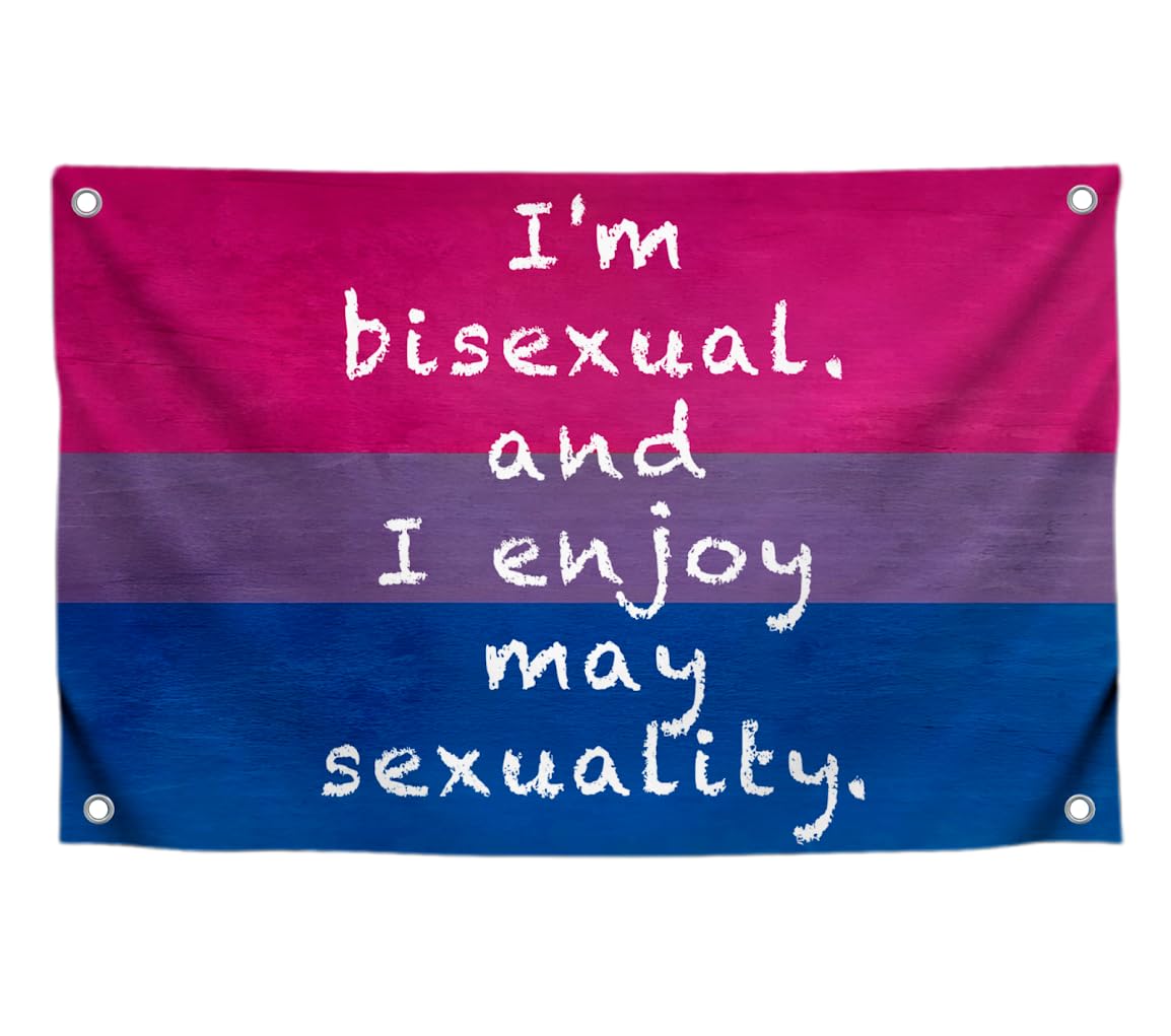 3x5 Feet LGBT Quoted Flag "I'm Bisexual and I Enjoy My Sexuality" with Four Brass Grommets - Tapestry Wall Flags for Decor College Room Guys - Polyester LGBT Banner for Decoration Student Bedroom
