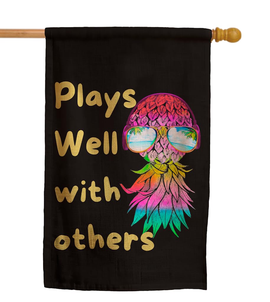 12x18 Inches Plays Well with Others Polyester Flag - Upside Down Pineapple Garden Flag - Double Sided Seasonal Porch Decorations Banner - Funny House for Garden Yard Party Indoor and Outdoor Flags