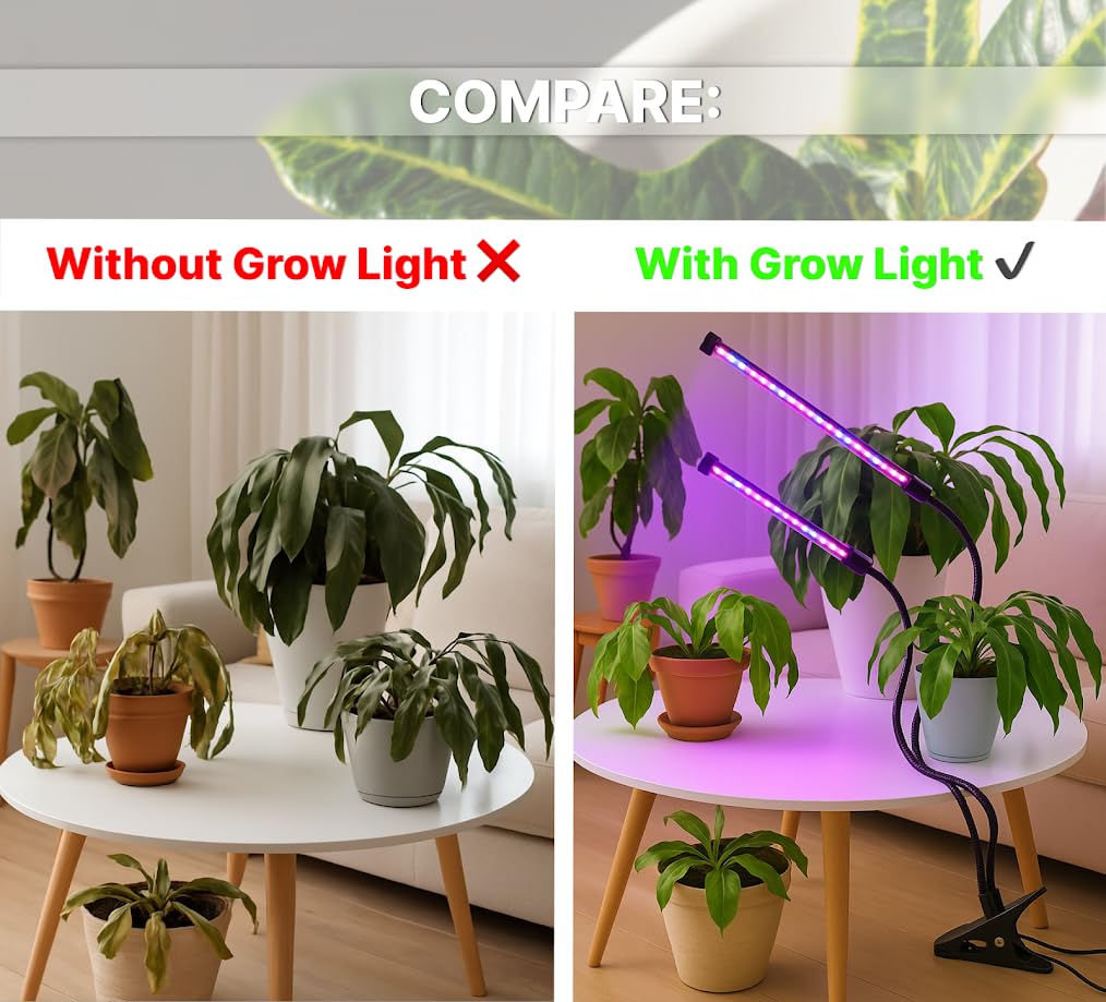 Black Grow Light for Plants Light with Timer - Auto Turn On and 5 Levels Brightness with 360 Degree Adjustable for Indoor Plants or Succulents - Plant Growing Lamp for Office or Home