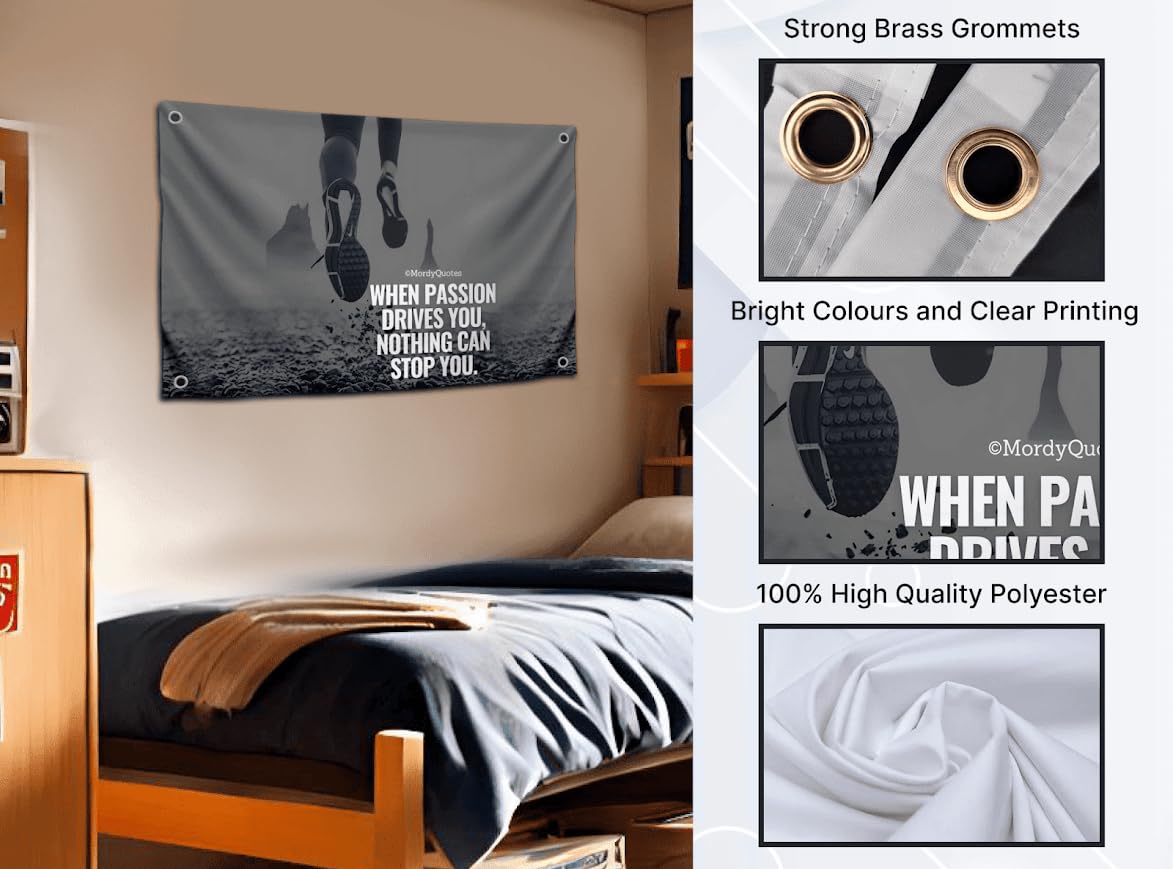 3x5 Feet Motivational Quote Polyester Flag "When Passion Drives You, Nothing Can Stop You" with Four Brass Grommets - Inspirational Office or Gym Wall Decoration Flag - Motivation Poster for Every Day