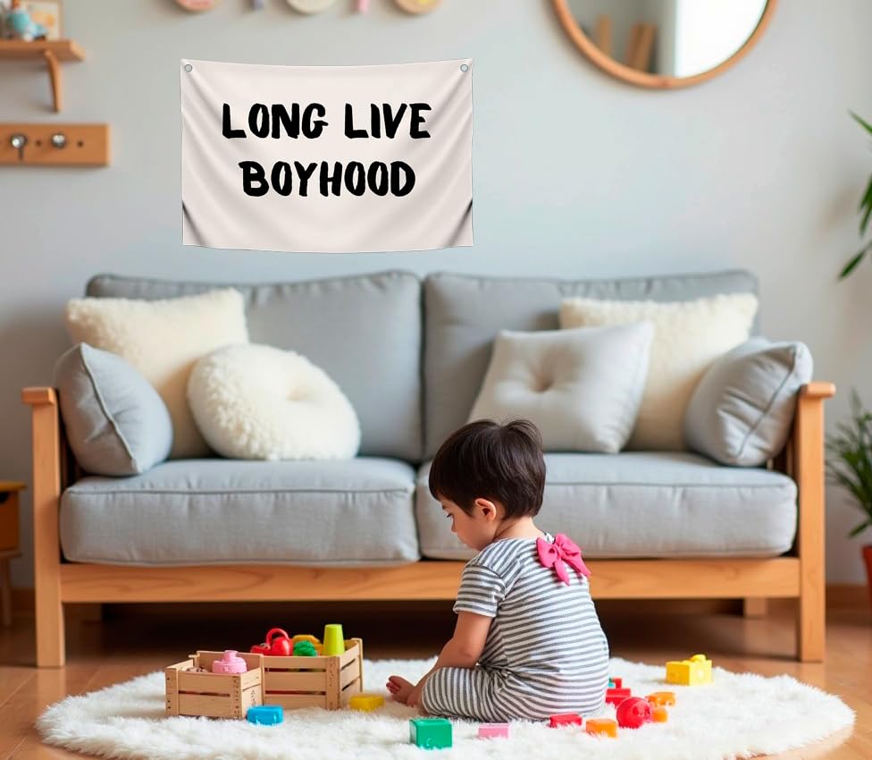 20x30 Inches Single Sided Flags with Long Live Boyhood - Nursery Polyester Decor for Boys and Toddler Room with 2 Grommets - Decor for Boys Wall - Playrooms Banner for Toddler or Play Room Essentials
