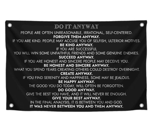 3x5 Ft Inspirational Quote Polyester Flag Do It Anyway with Four Brass Grommets - Black Office Wall Decor - Motivational Do It Banner for Home or Gym - Inspirational Quotes Entrepreneur Wall Poster