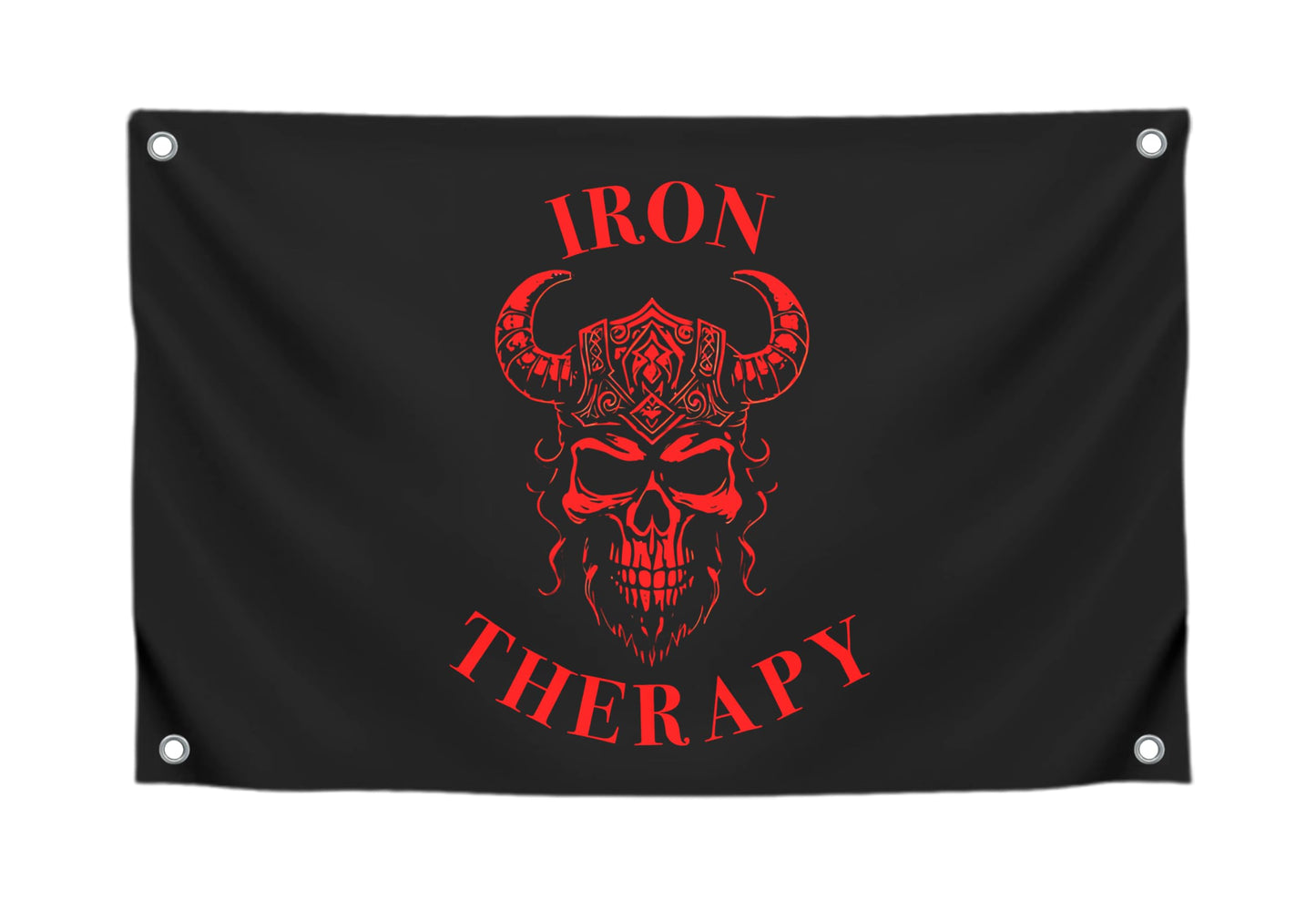 3x5 Feet Large Wall Flag With Quote "Iron Therapy" with Four Brass Grommets - Skull Gym Tapestry or Home Gym Decor - Inspirational Home Leadership Quotes - Wall Flag for Indoor and Outdoor