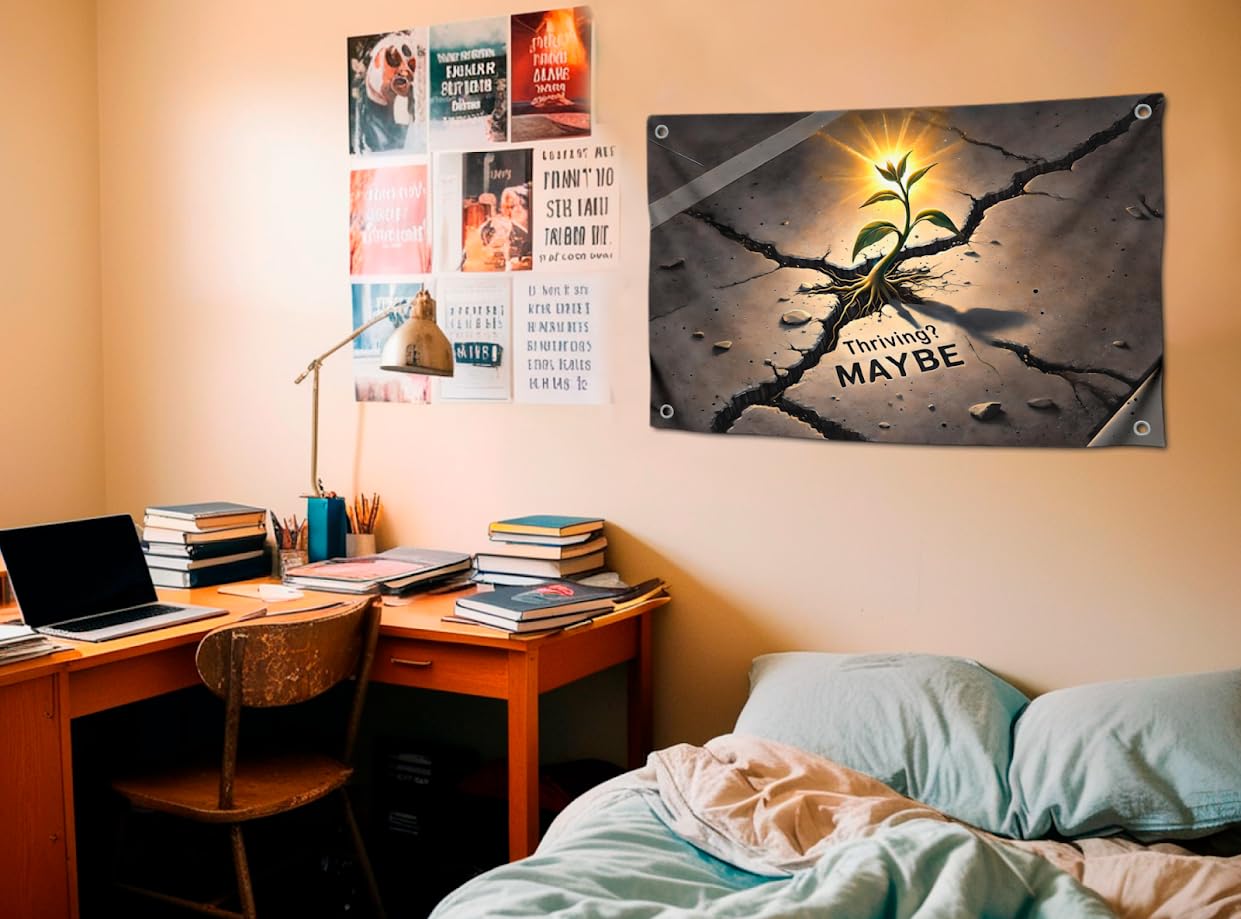 3x5 Feet Single Sided Flag with 4 Brass Grommets - Style Fantastic Flags for Bedroom "Thriving? Maybe" - Polyester Banner for Room Symbolizes Resilience - Motivational Flags Overcoming Difficulties