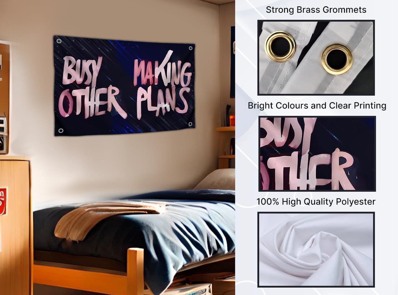 3x5 Ft Black and Pink Quoted Polyester Flag Busy Making Other Plans with Four Brass Grommets - Flag with Fun Memes Quote for a Good Time - Funny Wall Banner for Badroom - Tapestry Flags for Decor Room