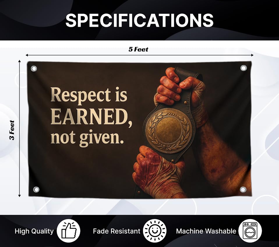 3x5 Feet Flags with Motivational Quote ''Respect is Earned, Not Given.'' with Four Brass Grommets - Single Sided Wall Banner for College Dorm - Polyester Strong Tapestries Cool Decor for Sports Games