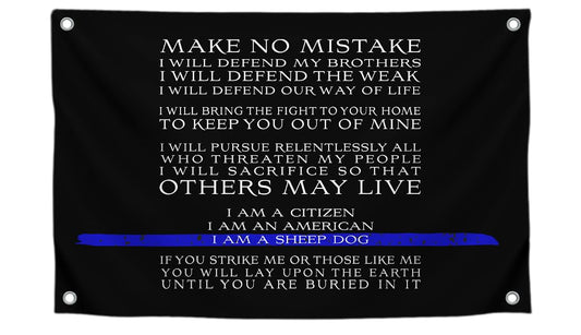 3x5 Ft Thin Blue Line Polyester Flag with I am a Sheep Dog Quote with 4 Grommets - Enforcement Police Officer Deputy Sheriff Trooper Motiv Single Sided Flag - Motivational Wall Decorations for Room