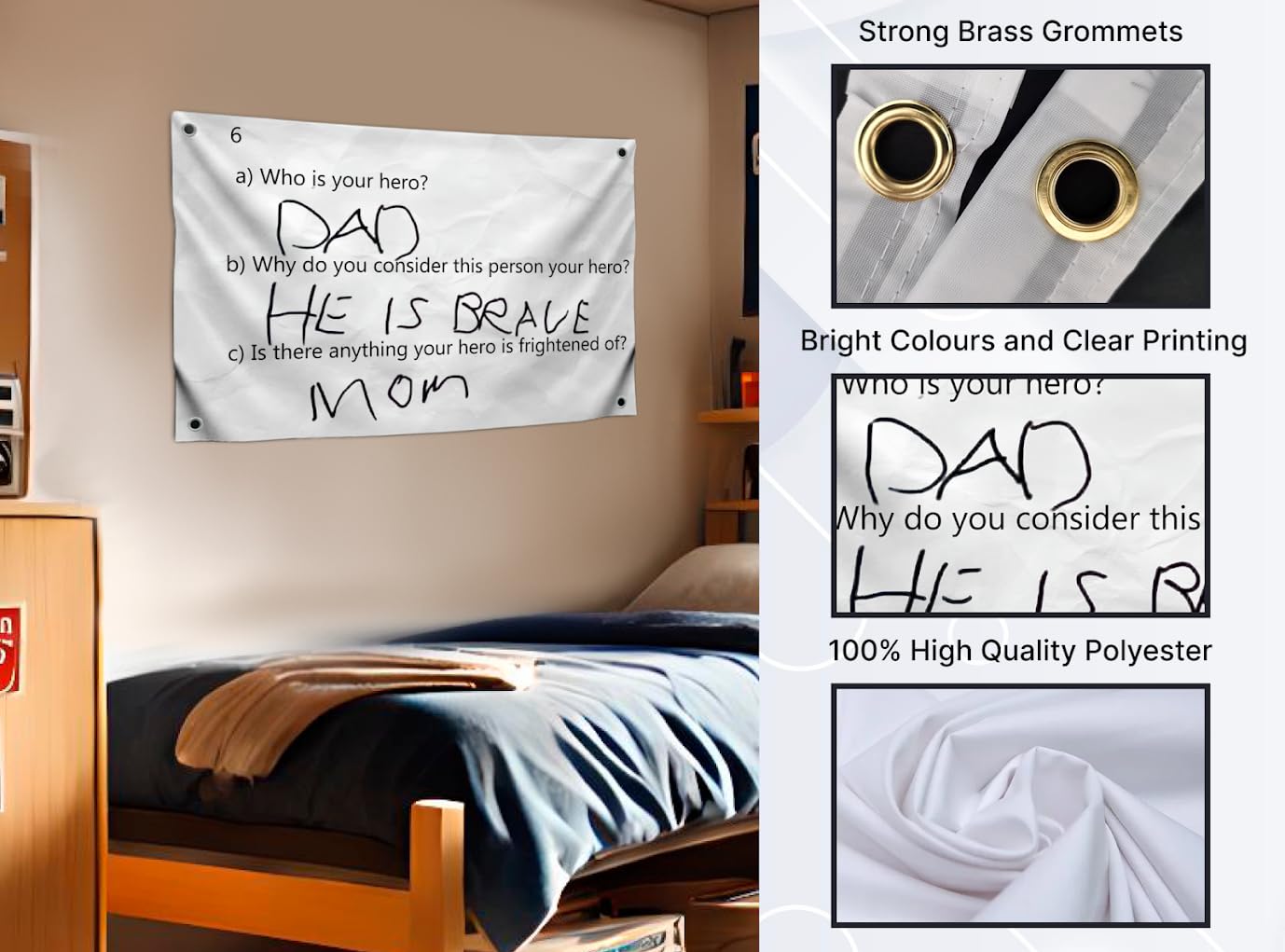 3x5 Feet Family Drama Flag with Four Brass Grommets - Who is Your Hero Banner for Wall Decoration - Dad and Mom Funny Family Flags - Polyester Tapestry Men and Woman Outdoor or Indoor Flag