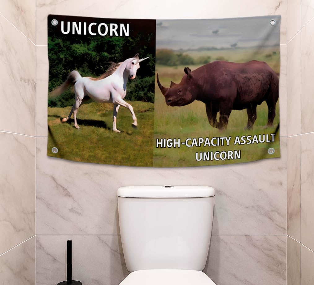 3x5 Feet Animals Flag with Quote "High-Capacity Assault Unicorn" with Four Brass Grommets - Cool Meme Decor Flags for Wall Bedroom - Single Sided Polyester Party Banners for Room Dorm College