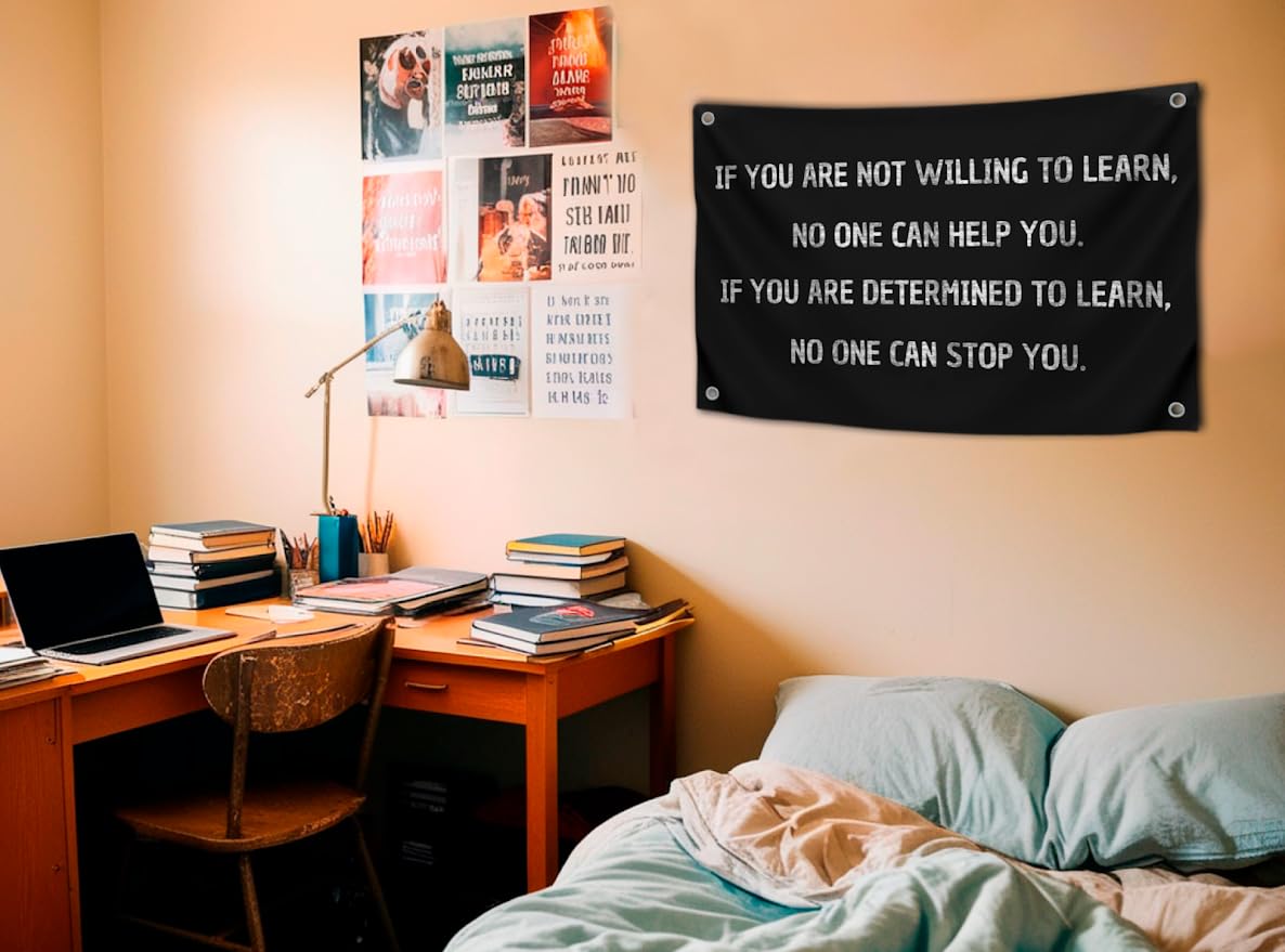 3x5 Ft Motivational Wall Polyester Single Sided Flag If You Are Not Willing To Learn No One Can Help You with 4 Grommets - Positive Sayings for Wall Decor - Inspirational Quotes Entrepreneur Wall Art