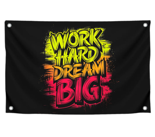 3x5 Feet Motivation Quote Polyester Flag "Work Hard Dream Big" with Four Brass Grommets - Home Gym Decor for Room Guys and Man - Fitness Motivational Workout Flag for Outdoor and Indoor