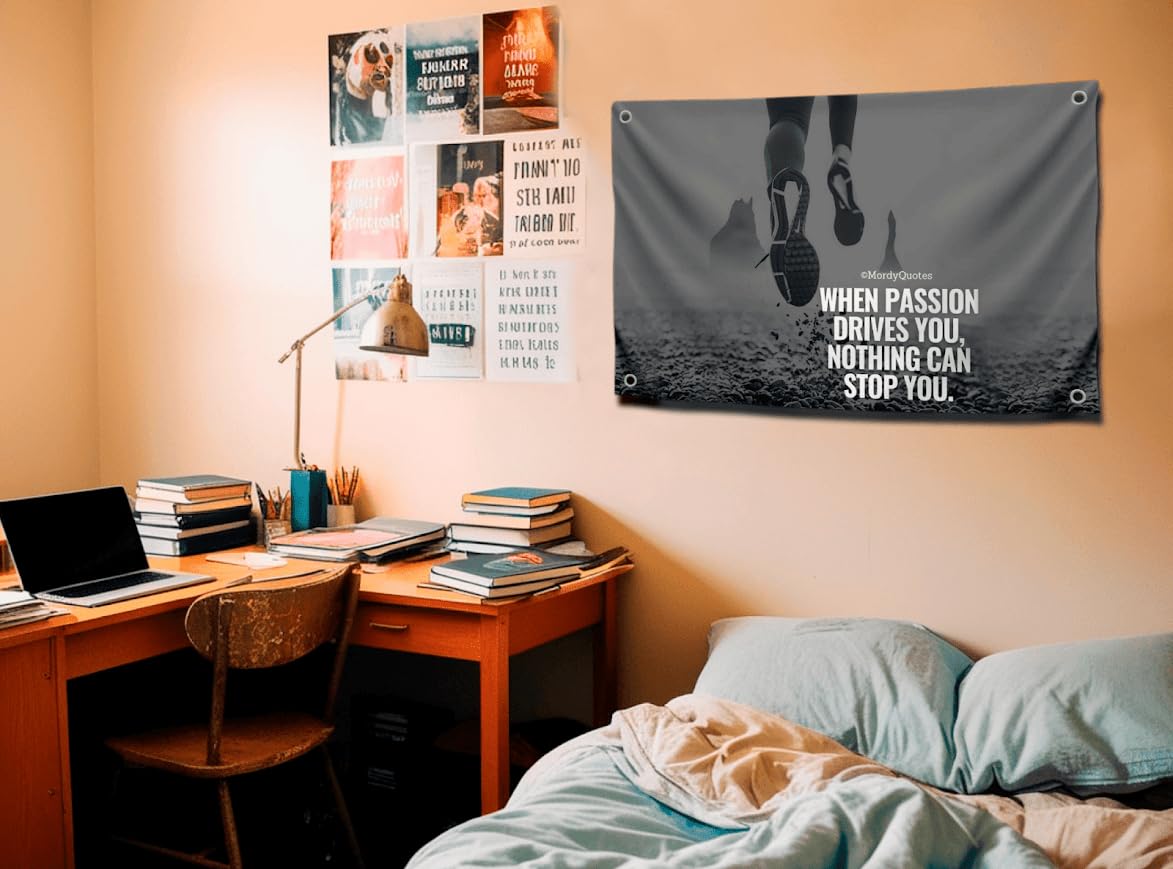 3x5 Feet Motivational Quote Polyester Flag "When Passion Drives You, Nothing Can Stop You" with Four Brass Grommets - Inspirational Office or Gym Wall Decoration Flag - Motivation Poster for Every Day