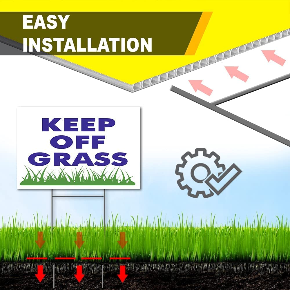 8x12 inch 3X Single Sided Keep Off Grass Sign with H Stakes - Plastic Security Please Stay Off My Grass, Landscaping Fence or Lawn - Dog Walk Off Lawn Do Not Step Signs - No Pet Pooping, Waste or Poop