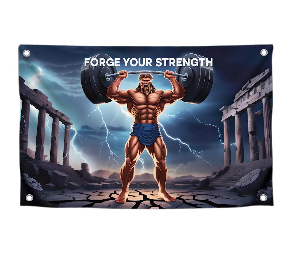3x5 Feet Motivational Quote Polyester Flag "Forge Your Strength" with Four Brass Grommets - Inspire Your Workout with This Flag - Inspirational Stay with Cool Motivation - Fitness Wall Decor for Gym