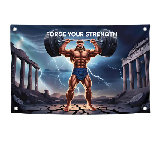 3x5 Feet Motivational Quote Polyester Flag "Forge Your Strength" with Four Brass Grommets - Inspire Your Workout with This Flag - Inspirational Stay with Cool Motivation - Fitness Wall Decor for Gym