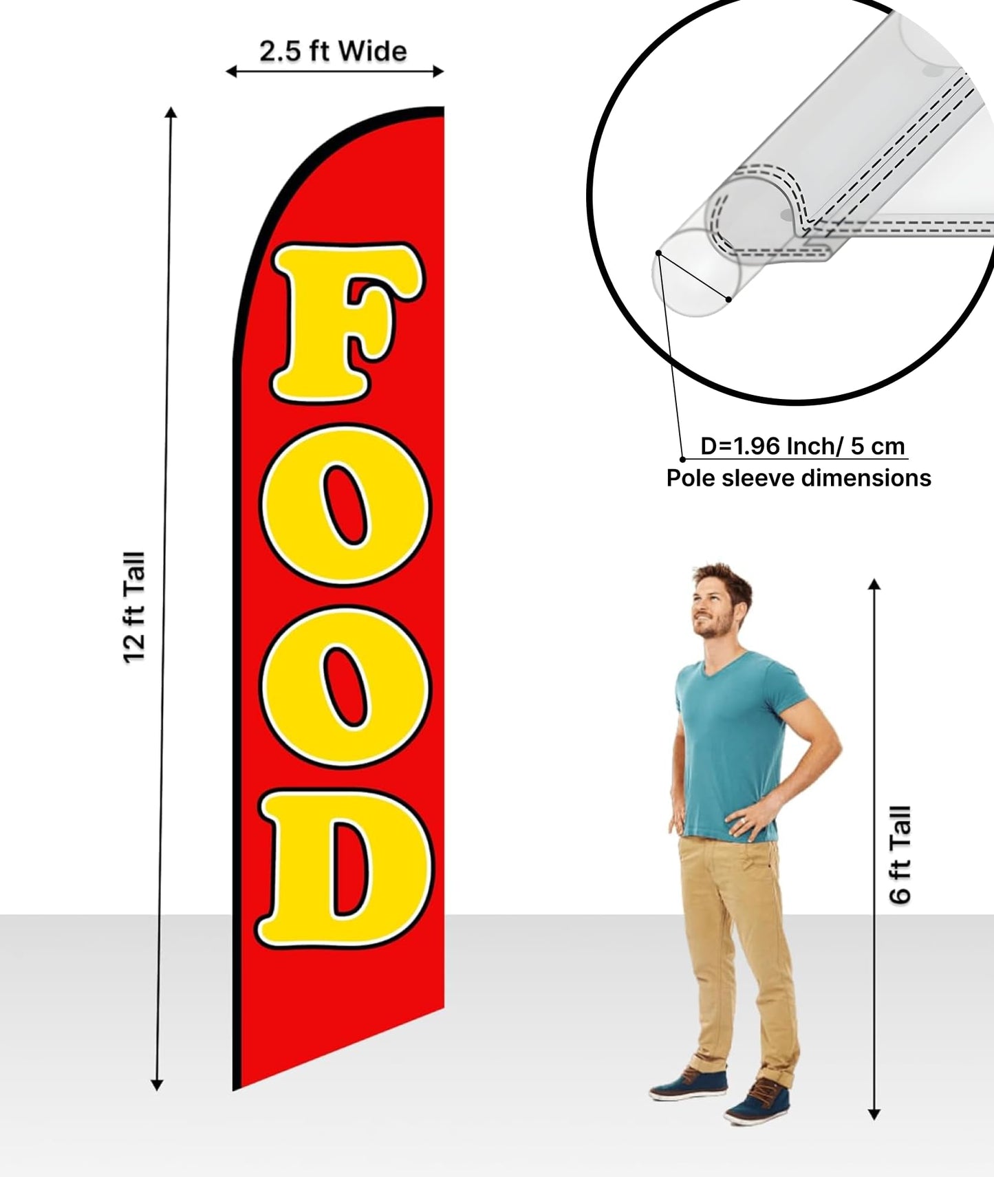 12x2.5 Feet Tall Feather Flags "Food" - Feather Flag Decorations for Business Advertising - Polyester Flag Banner for Storefronts - Special Tapestry and Food Themed Flags - Flagpole is Not Included