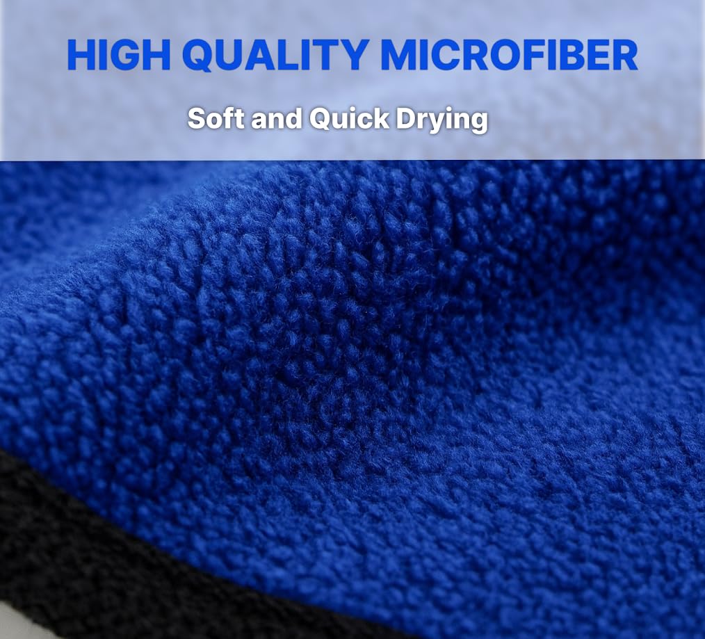 34 x 10.50 inches Blue Dog Towel for Drying - Perfect Dogs Shower Supplies - Soft and Quick Drying Pet Grooming Towel - Animals Grooming Bath with Comfortable Hand Pockets and Absorbent Microfibers